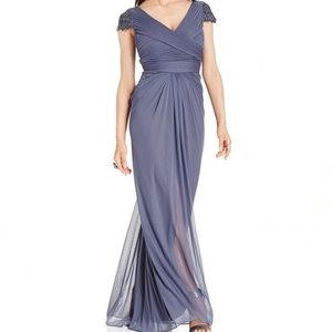 Adrianna Papell Embellished-Sleeve Draped Gown